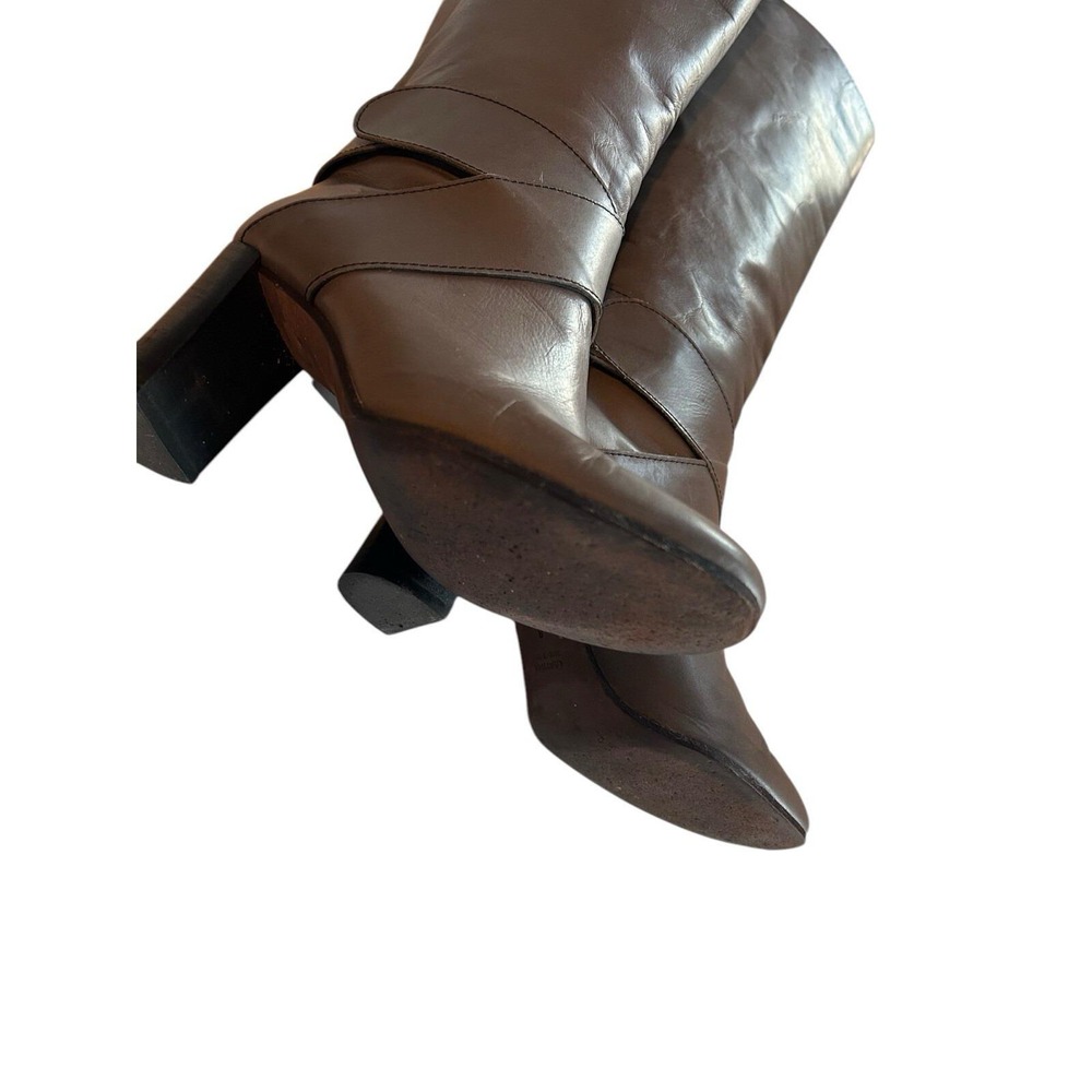 TIBI Tall Taupe Gray Brown Italy Buttery Soft Leather Boot 8 Ankle Harness Boho - Picture 10 of 12